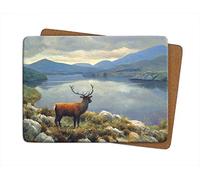 Julian Friers Stag Lake Large Table Mat by Wildlife Artist Non-slip - Cork-backed Placemat
