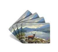 Julian Friers Stag Lake Large Table Mats by Wildlife Artist Set of 4 - Non-slip - Cork-backed Placemat Set