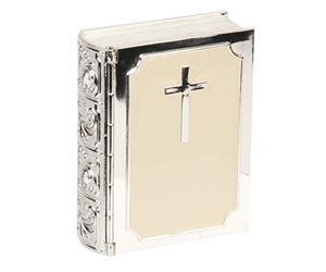 Juliana Bible Silverplated & Cream Epoxy Trinket Keepsake Box CG225 Christening Confirmation 1st Communion