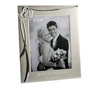 Juliana Personalised Wedding Silver Plated & Diamante Hearts 8 x 10 Photo Frame FREE ENGRAVING