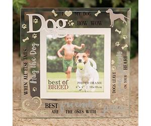 Juliana Square Mirror Glass 3D Glitter Words Dog Photo Frame, Freestanding 4'' x 4'' Keepsake Gift