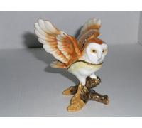 Juliana Trinkets - heavy metal, enamelled, beautifully finished and decorated Barn Owl trinket box with open wings.
