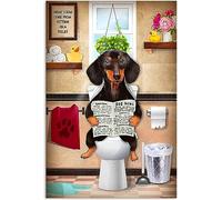 Julie Dachshund Dog Sitting On Toilet Poster For Home Cafe Bar Garage Metal Sign 8X12 Inches