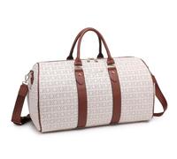 JULIE FERRARO Women PU Leather Monogrammed Duffel Bag for Men- Scratch-Resistant Waterproof, Multi-Pocket Design, Large Capacity Carry-On for Gym Yoga Work Travel Weekender, Beige, 21 Inch, Fashion