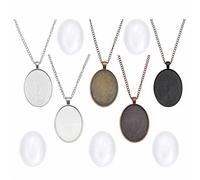 Julie Wang 10 Sets Mixed Oval Pendant Tray Bezel Blank Kit with Glass Cabochon and Chain for Jewelry Making Necklace 40x30mm