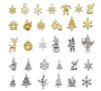 Julie Wang 100 Grams Alloy Christmas Collection Charms Gold Silver Mixed Snowman Snowflakes Pendants for Home Decor Jewelry Necklace Earrings Bracelet Making DIY Craft