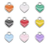 Julie Wang 100 Pieces Enamel Heart Shape Pendants Tiny Small Charms Mixed Color Necklace Bracelet Keychain Earrings Jewelry Making Valentine's Day Gifts DIY Accessory
