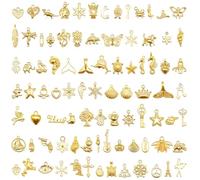 Julie Wang 200 Pieces Assortment Gold Tone Charms for Jewellery Making Bulk Mix Alloy Pendants for Bracelet Necklace Crafting DIY Supplies 5-30mm