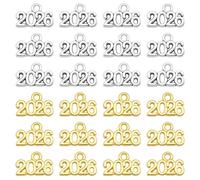Julie Wang 200PCS 2026 Alloy Number Charm Gold Silver Year Pendant for Necklace Bracelet Jewelry Making, Graduation Gift Anniversary Keepsake (Mixed)