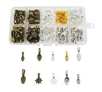 Julie Wang 200pcs Mixed 10 Styles Tibetan Silver Bronze Gold Glue on Bail Tag for Jewelry Making Crafting