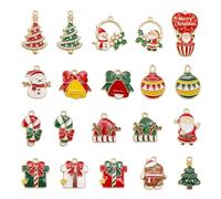 Julie Wang 20PCS Zinc Alloy Enamel Christmas Charms Festive Tree, Snowman, Gift Box, Santa Claus Mixed Pendant for Bracelet Necklace Jewelry Making Holiday Decorations