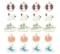 Julie Wang 30Pcs Ocean Theme Charms Alloy Mixed Sea Shells Boat Enamel Pendants for Jewelry Making DIY Bracelet Necklace Earring Craft Supplies