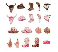 Julie Wang 38PCS Enamel Western Cowboy Cowgirl Charms for Jewelry Making | Pink Brown Boot Hat Designs Bracelet Necklace Earrings Keychain DIY