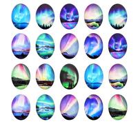 Julie Wang 40PCS Aurora Glass Cabochon Polar Light Cabs for Jewelry Making Necklace Bezel Settings Pendant Craft DIY Supplies Oval 25x18mm