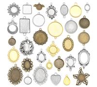 Julie Wang 40PCS Random Bezel Tray Pendant Assorted Gold Bronze Silver Color Alloy Charms for Cameo Setting Necklace Jewelry Making Resin Crafts DIY Supplies 10-40mm
