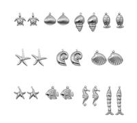 Julie Wang 44Pcs Stainless Steel Ocean Shell Pendant Charm Silver Tone