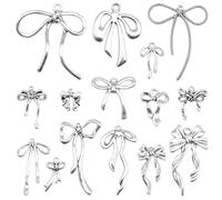 Julie Wang 45 Pieces Silver Bowknot Charms for Jewelry Making 15 Styles Alloy Bow Pendants for Bracelets, Earrings, Necklace DIY Craft Supplies for Women