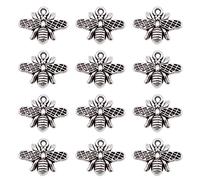Julie Wang 50pcs Antique Silver Bee Charms Alloy Metal Honey Bee Pendants for Necklace Bracelet Earrings Making Crafts DIY Accessories 14 x 18 mm