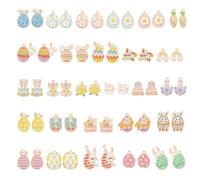 Julie Wang 54PCS (27 Pairs) Easter Lucky Charms for Bracelet Necklace Earrings Jewelry Making Assorted Egg Rabbit Enamel Pendants Backpack Planner Zipper Keychain Charm Bag Decoration