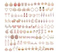 Julie Wang 60Pcs 30 Pairs Mixed Enamel Pink Theme Charms Pendants for Jewellery Making Bulk lot Necklace Earrings Bracelet Craft Findings