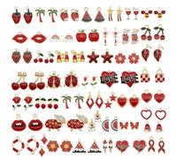 Julie Wang 60Pcs 30 Pairs Mixed Enamel Red Theme Charms Pendants for Jewelry Making Bulk lot Necklace Earrings Bracelet Craft Findings
