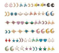 Julie Wang 60Pcs 30Pairs Enamel Charms Star Planet Pendants for Earrings Jewelry Making Home Decoration Accessory Craft DIY Findings