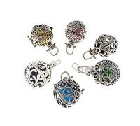 Julie Wang 6Pcs Mixed Antique Silver Diffuser Cage Locket Pendant Charms with Lava Beads for Aromatherapy Essential Oil Necklace Bracelet Jewellery Making