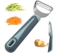 Julienne Peeler Vegetable Peeler -Y Carrot Shredder Julienne Slicer with 4.8'' Long Silicone Handle -Potato Peeler Swivel Peeler for Kitchen, Set of 2 Blue