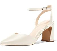 Juliet Holy Womens Closed Toe Heels Chunky Block Heel Ankle Strap Pumps Slingback Heeled Sandals, Cream, 5 UK