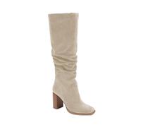 Juliet Holy Womens Knee High Boots Chunky High Heel Square Toe Side Zipper Wide Calf Boot, Beige, 6 UK