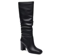 Juliet Holy Womens Knee High Boots Chunky High Heel Square Toe Side Zipper Wide Calf Boot, Black-pu, 4.5 UK