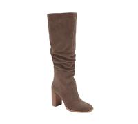 Juliet Holy Womens Knee High Boots Chunky High Heel Square Toe Side Zipper Wide Calf Boot, Coffee, 4.5 UK