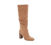 Juliet Holy Womens Knee High Boots Chunky High Heel Square Toe Side Zipper Wide Calf Boot, Light Khaki, 4.5 UK