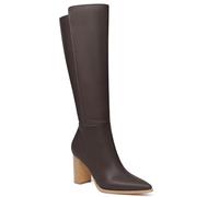 Juliet Holy Women's Knee High Boots Stacked Block Heel Wide Calf Closed Pointed Toe Riding Boots, Coffee, 5.5 UK