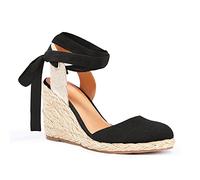Juliet Holy Womens Lace up Espadrilles Closed Toe Wedges Sandals Strappy Slingback Platform Heels, Black, 6 UK