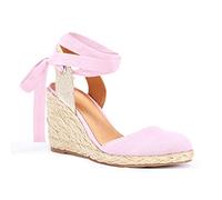 Juliet Holy Womens Lace up Espadrilles Closed Toe Wedges Sandals Strappy Slingback Platform Heels, Pink, 9 UK