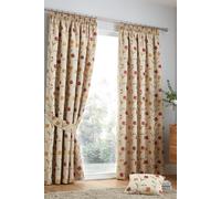 'Juliette' Floral Jacquard Fully Lined Pair of Pencil Pleat Curtains Curtina Red 168cm width x 229cm drop