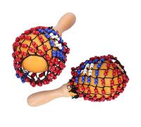 Julihai 2Pcs Tambourine Sand Hammer, Maple Wood Hand Percussion Instrument with Red Blue Bead Net, for Party Games Concert and Children Rhythm Sense Development