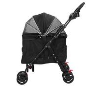 Julihai Foldable Pet Stroller, 360° Breathable Mesh with One Button Fold, Sunshade Canopy, 70CM Cabin Space for Medium Large Dogs, Detachable Food Tray Cup Holder (Black)