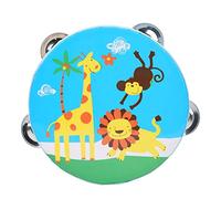 Julihai Kids Hand Drum, Cartoon Pattern Musical Educational Instrument with Stainless Steel Cymbals, for Preschool Musicians and Home School Classroom (blue giraffe)