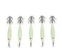 Julihai Luminous Squid Jigs, 5pcs Glow in Dark Fishing Lures with High Carbon Steel Hook, for Saltwater Freshwater Fishing Octopus Cuttlefish Sleeve Fish (Luminous nature)