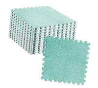 Julihai Plush Foam Floor Mat Tiles, Fluffy Anti Slip Interlocking Carpet Tiles (Mint Green)