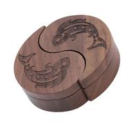 Julihai Walnut Wood Guitar Pick Storage Box, 2 Magnetic Rotating Cover Boxes Form Tai Chi Shape, 6mm Deep Slots, Engraved Design, For Guitar Picks and Small Items Storage