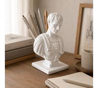 Julius Caesar Pen Holder, 3D Printed Pencil Organizer, Bust Desk Decor | A Roman-style bust with individual pen slots at the back, combining classical desk decor with everyday pen storage.