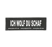 Julius-K9 Interchangeable Hook & Loop Patches, 1 pair, ICH WOLF DU SCHAF, Size: Small, Black
