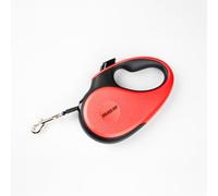 Julius-K9 Retractable Dog Lead, L - 5 m Tape, Black/Red - anti-slip handle, ribbon leash, extandable, one handed brake, pause, lock, reflective ribbon, tangle free, heavy duty