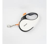 Julius-K9 Retractable Dog Lead, L - 5 m Tape, White/Orange - anti-slip handle, ribbon leash, extandable, one handed brake, pause, lock, reflective ribbon, tangle free, heavy duty