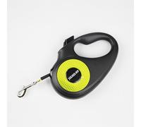 Julius-K9 Retractable Dog Lead, M - 5 m Tape, Black/Neon - anti-slip handle, ribbon leash, extandable, one handed brake, pause, lock, reflective ribbon, tangle free, heavy duty