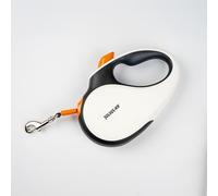 Julius-K9 Retractable Dog Lead, M - 5 m Tape, White/Orange - anti-slip handle, ribbon leash, extandable, one handed brake, pause, lock, reflective ribbon, tangle free, heavy duty