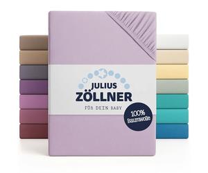 Julius Zöllner Jersey Fitted Sheet for Baby and Cot, 100% Jersey Cotton, Oeko-Tex Standard 100 Certified, Size: 60 x 120 cm / 70 x 140 cm, Pack of 2, Lilac